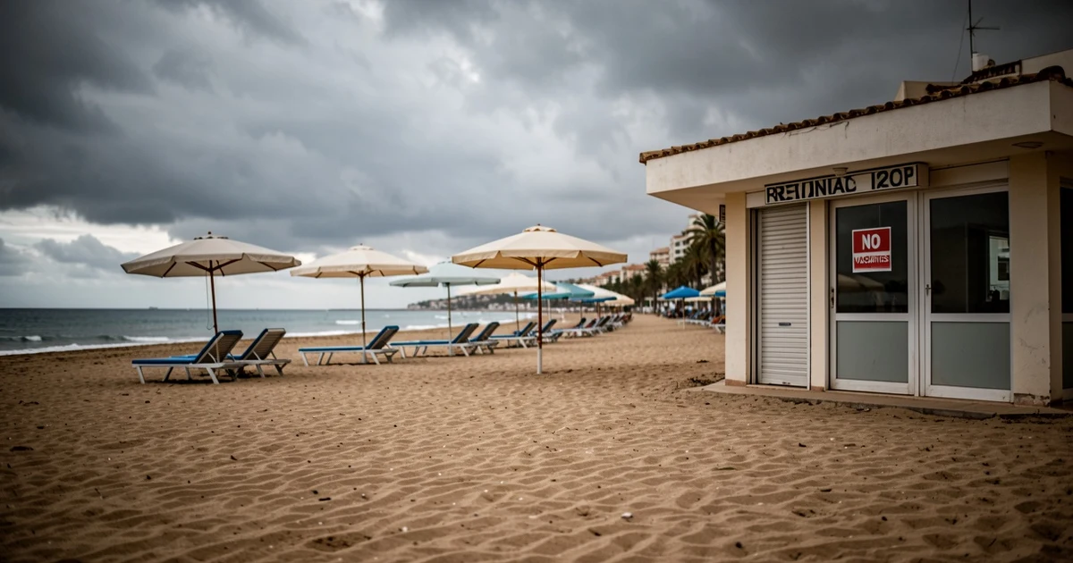 Playa vacía con cartel de no hay vacantes en una oficina de alquiler