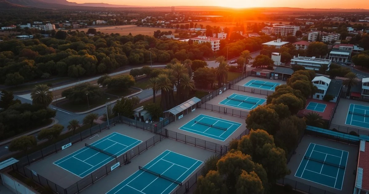 Vista aérea de la Rafa Nadal Academy en Manacor al atardecer