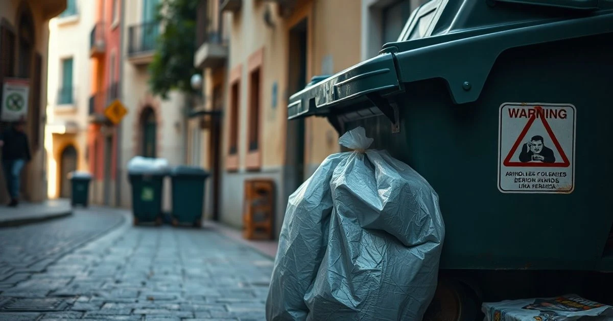Bolsa de basura abandonada junto a un contenedor verde en una calle de Lloseta