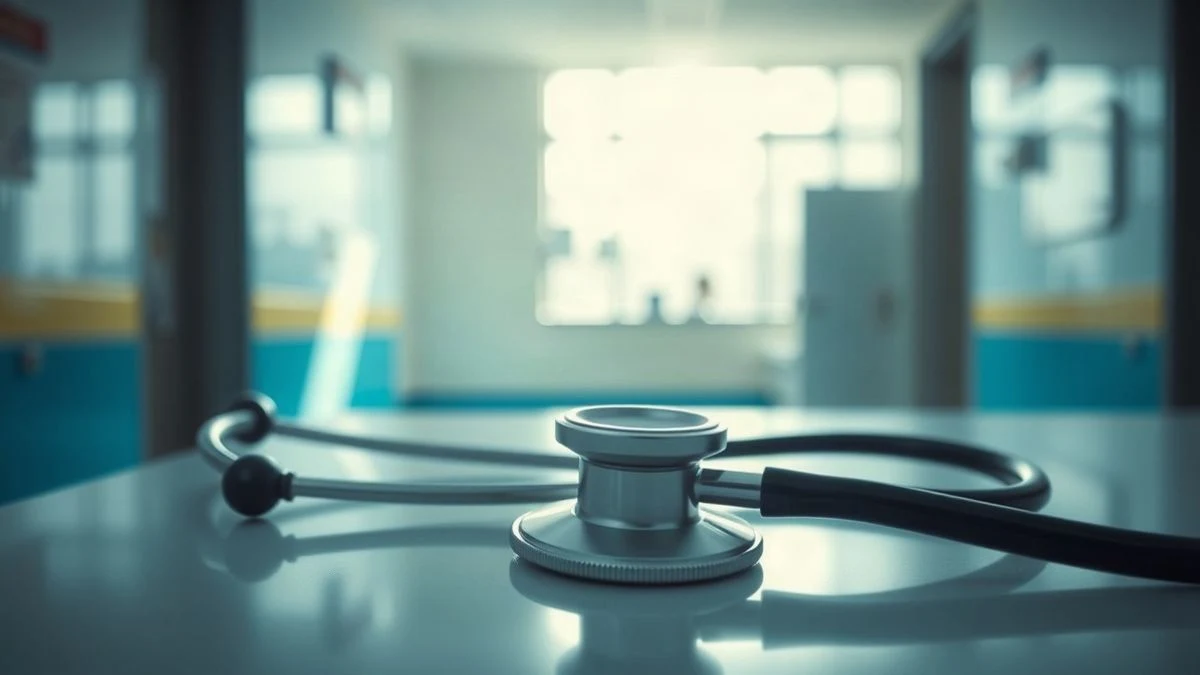 Imagen ilustrativa: un estetoscopio sobre una mesa médica con luz solar de fondo