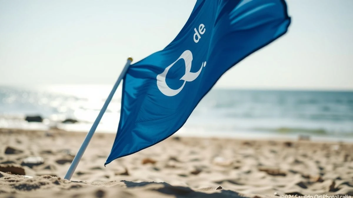 Bandera Q de Calidad ondeando en una playa de Calvià al atardecer