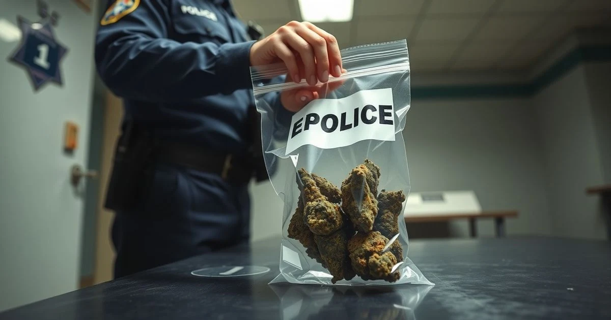 Bolsa de marihuana como evidencia en una comisaría de policía
