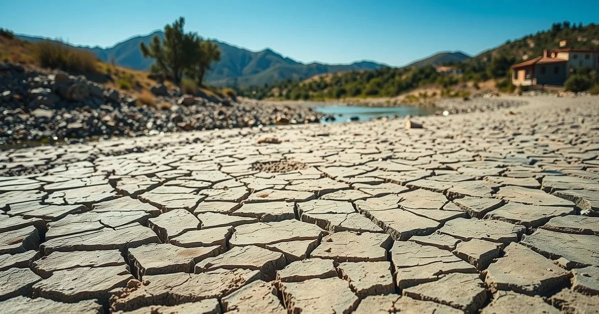 Paisaje seco en Mallorca con una tubería abandonada y montañas al fondo