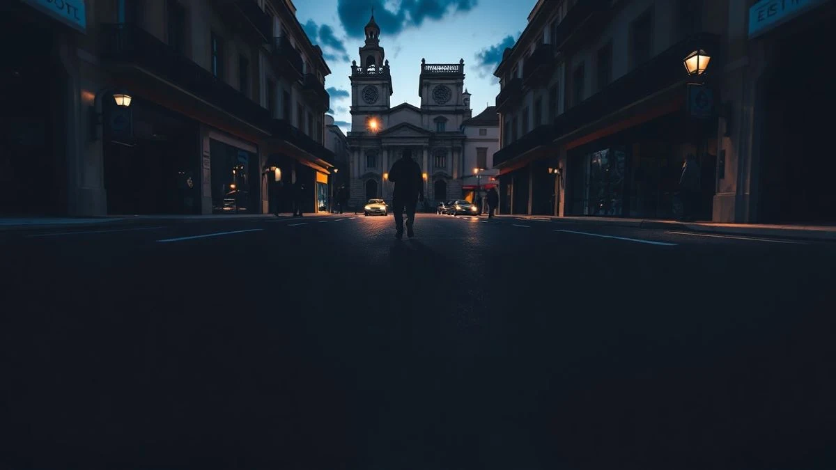 Imagen ilustrativa: calle vacía de Palma al atardecer con algunas figuras lejanas de espaldas