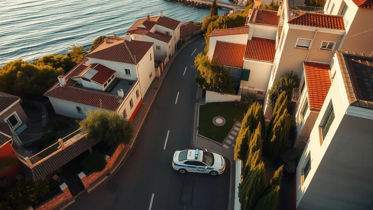 Aerial view of a residential area in Capdepera with a Civil Guard car parked